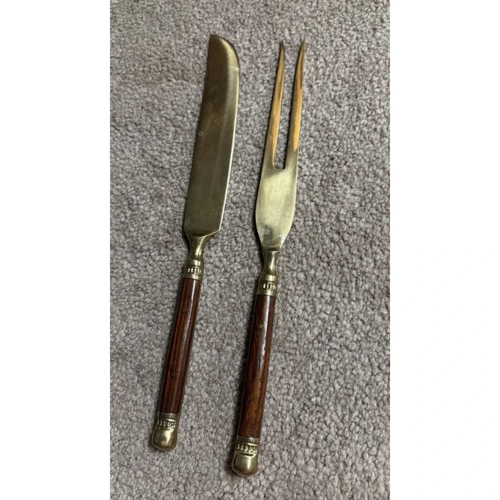 Pottery Barn Golden Rosewood Bronzed Flatware 2 Piece Salad Carving Set